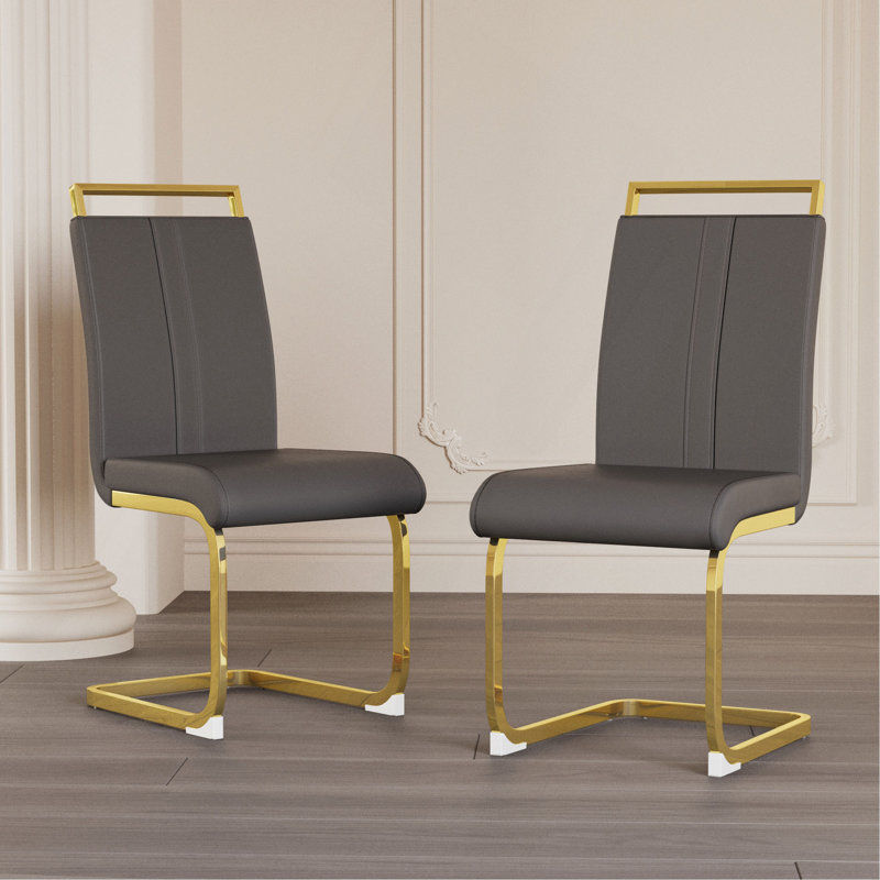 Lot de 2 chaises de salle à manger modernes en similicuir PU - Dossier haut, pieds en métal doré plaqué, pour cuisine, chambre, salon - Noir - 2
