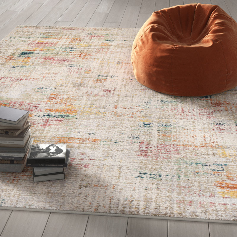 Diorio Abstract Cream/Saffron Area Rug, Rectangle 6'7" x 9'6"