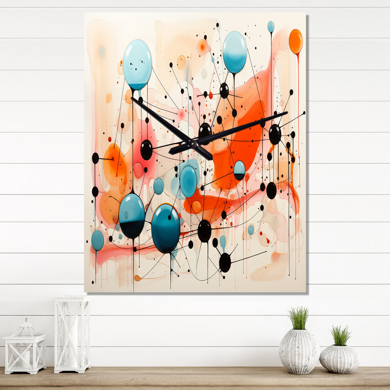 Colorful Mid Century Abstract Atomic I Aluminum Wall Clock, Small