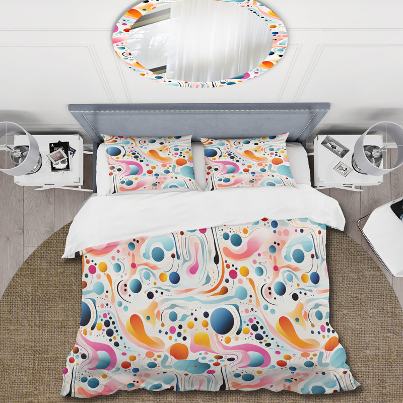 Ensemble de housse de couette Mid-Century Blue Fusion Abstractions In Motion - microfibre de polyester