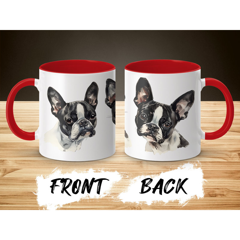 11oz Watercolour Boston Terrier Design Coffee Mug, 2, Red