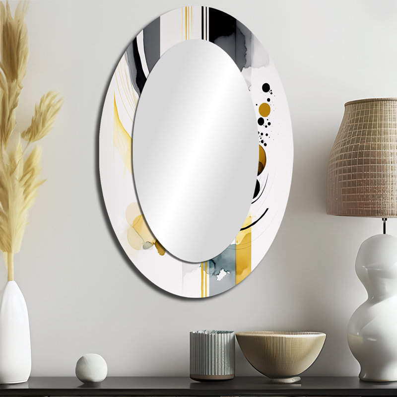 Abstract Transitional Shapes I - Modern Oval Wall Mirror, 36" x 24"