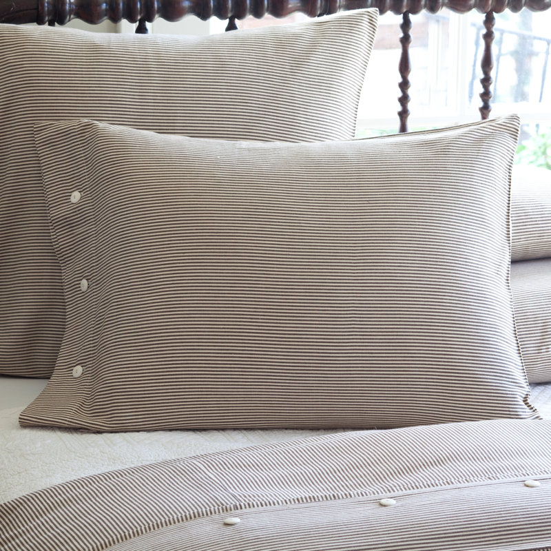 Farmhouse Brown Stripe Cotton Pillowcase Sham, Standard