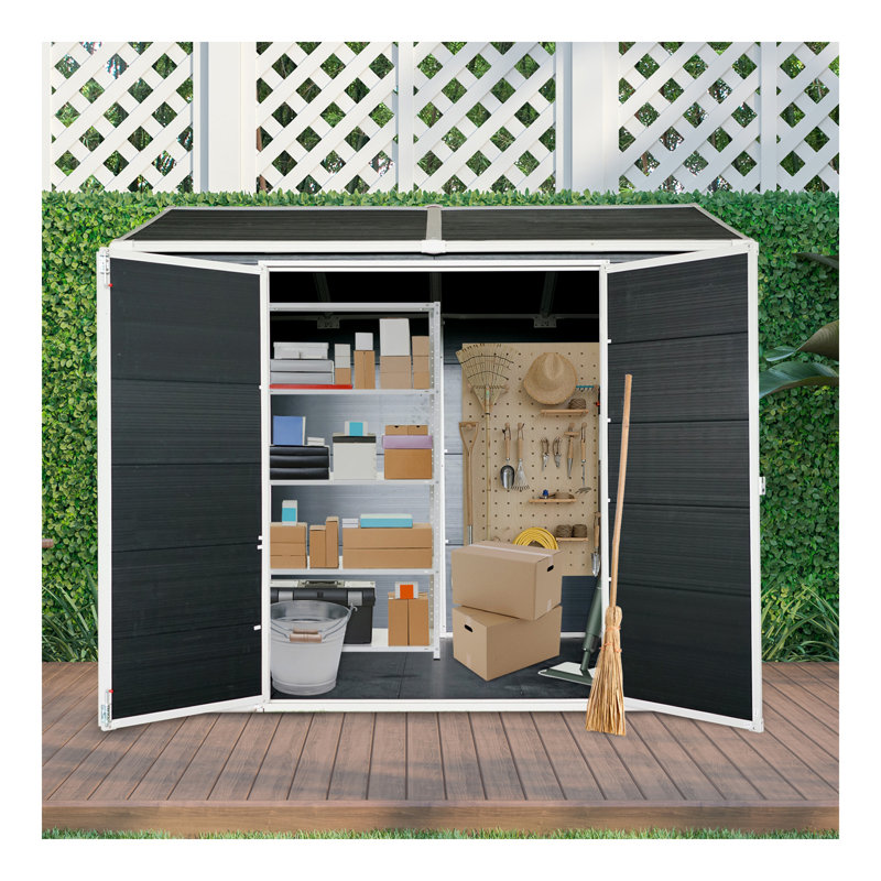 8 X 6Ft  Resin Outdoor Storage Shed Waterproof Shed With Floor & Two Windows & Lockable Door, Tool Shed For Garden, Patio, Backyard ,Black