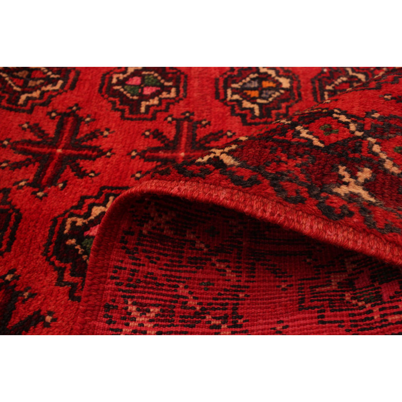 Tapis de couloir en laine de conception unique noué à la main des années 1980 de 5 pi x 10 pi 1 po Tapis décoratif rouge