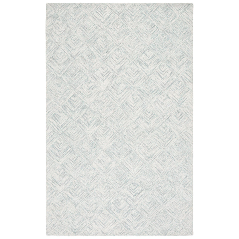 Borreri Hand Tufted Wool/Cotton Geometric Rug in Gray/Turquoise, Rectangle 5' x 8'