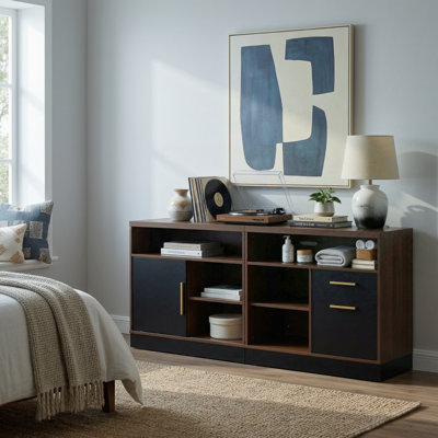 Adonia 63" Wide Wood Lateral File Cabinet With Lock For Home Office, Featuring A Built-In Power Outlet, Black Walnut
