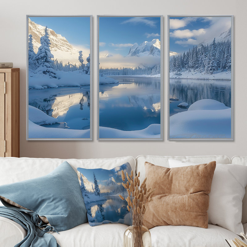 Chavira - Winter Landscape Wall Art Decor Set, 28" H x 36" W x 1" D, Silver Floater Framed