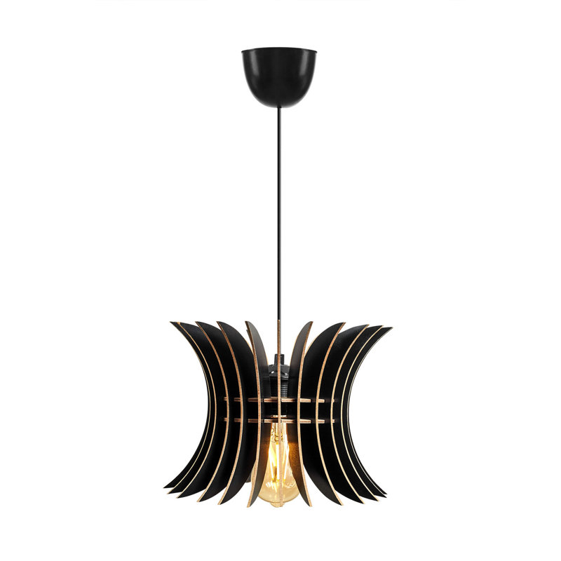 Lustre à oreilles noir de style scandinave, corps en panneau de fibres à densité moyenne, câble réglable, 21,7 po x 10,4 po | Douille E27, 40 W maximum | Conception élégante de couleur unie parfaite pour la décoration et l'éclairage modernes
