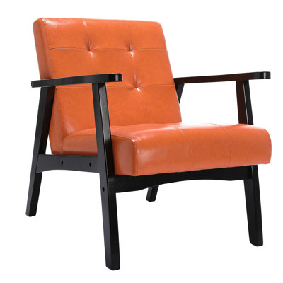 Havva 21.65'' Wide Tufted Artificial Leather Mid-Century Modern Armchair