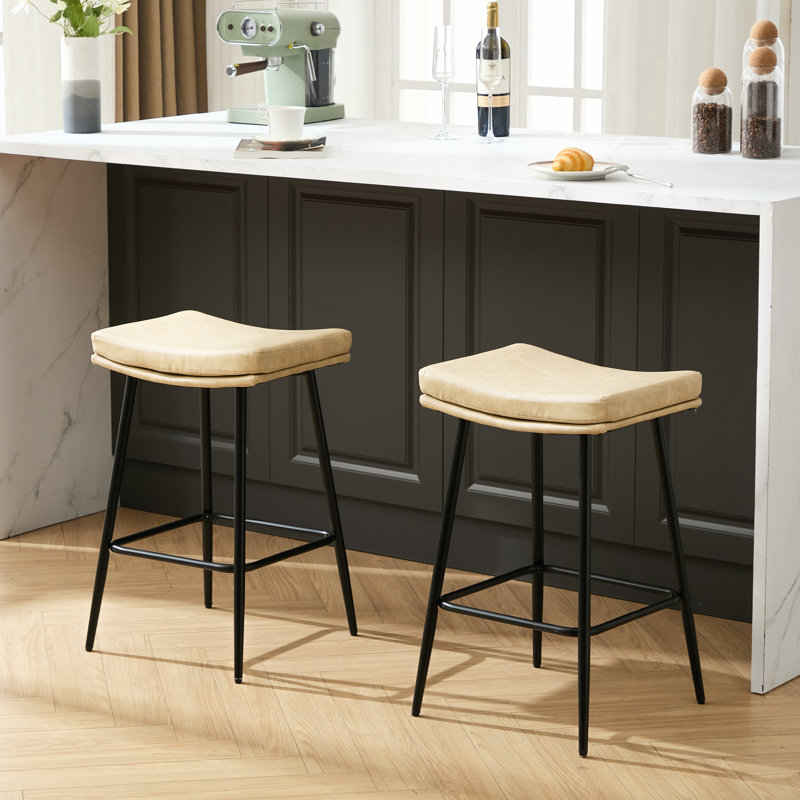Upholstered 26" Backless Saddle Barstools, 2, Beige