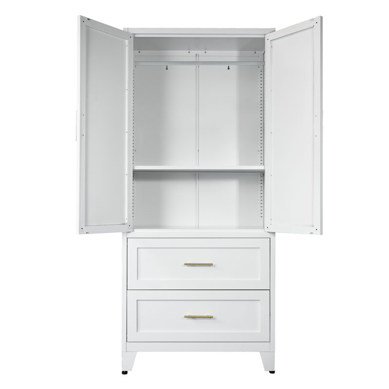 71" H Steel Garage Storage Cabinet with 2 Drawers and Hanging Rod, Bright White, 71 INCH, Bright White