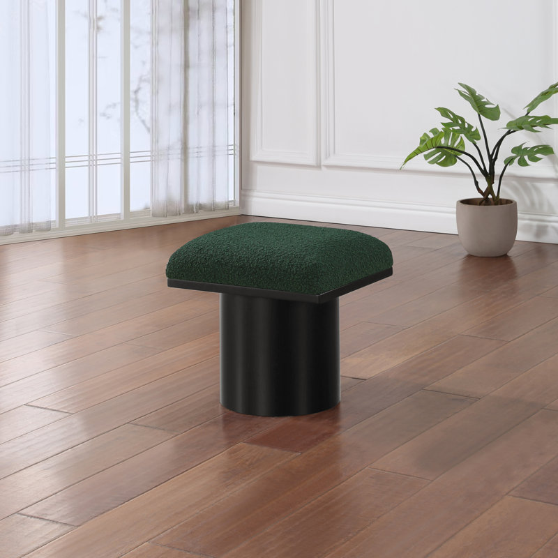 Tabouret de coiffeuse en bois massif Cniejo, Tissu bouclé vert, Noir