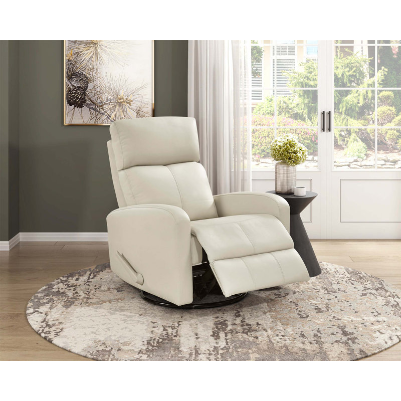 Glider Recliner Chair With Swivel Motion For Living Room, Luxurious Top Grain Leather And Durable Comfort, Beige
