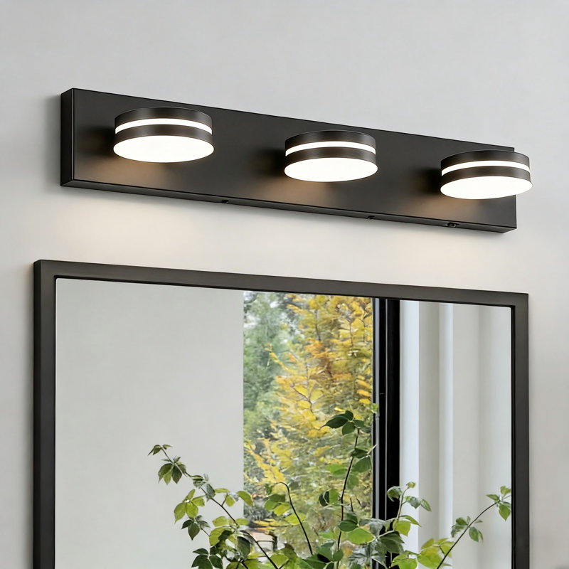 Luminaire de meuble-lavabo moderne à 3 lumières 23,62 po à DEL 5CCT avec finition noire sur miroir, 3, Noir