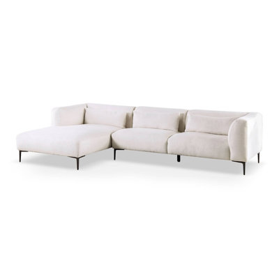 123.4" W Contemporary Sectional, Left Chaise, Linen White