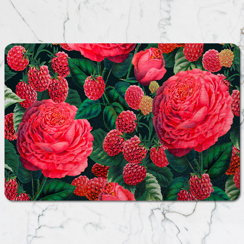 Raspberry And Rose Floral Placemat And Coaster Set Pattern
