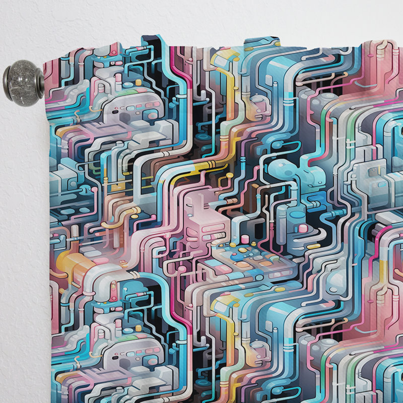 Techno Matrix Futuristic Dreams Edm Pattern II - Modern Curtain - Velvet Room Darkening - 1 Panel, 52" W x 95" L
