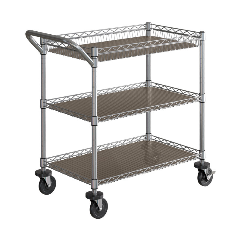 3-Tier NSF Utility Cart with Shelf Liners, Chrome
