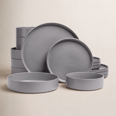 over&back Stackable 16-Piece Semi Hand-Finished Stoneware Dinnerware Set