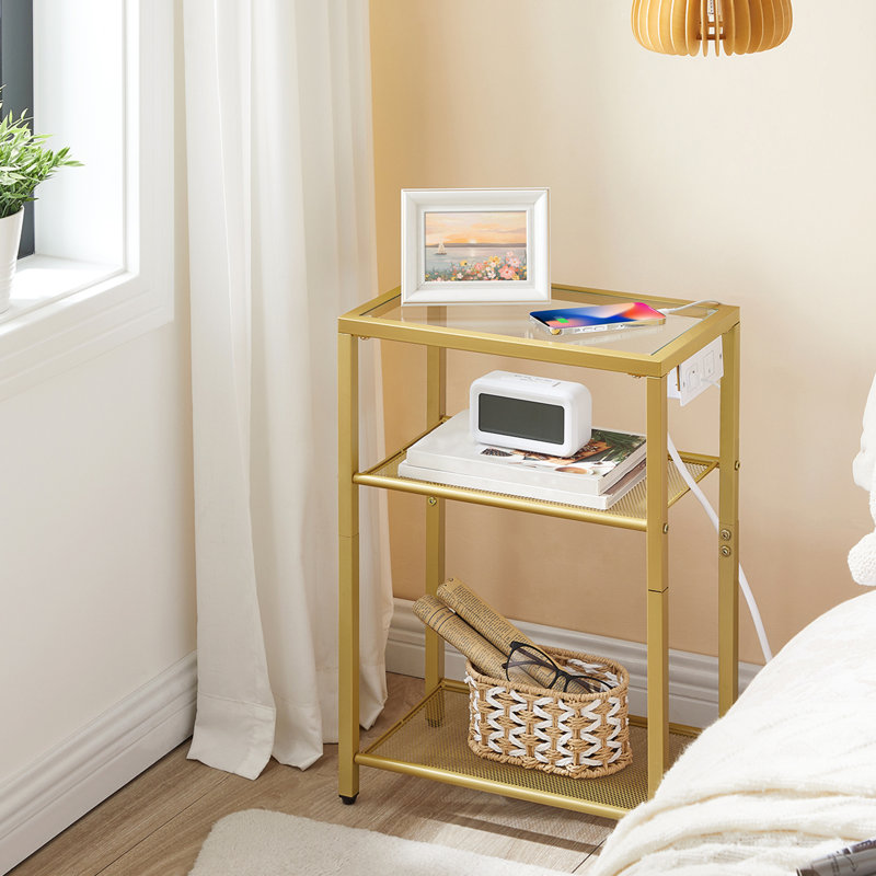 22.8" Glass End Table with Charging Station