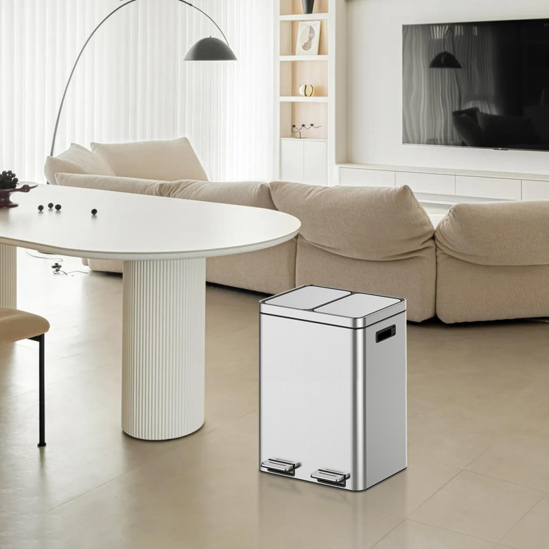 Poubelle à double compartiment en acier inoxydable, pédale, couvercle à fermeture douce, seaux amovibles, résistant aux empreintes digitales
