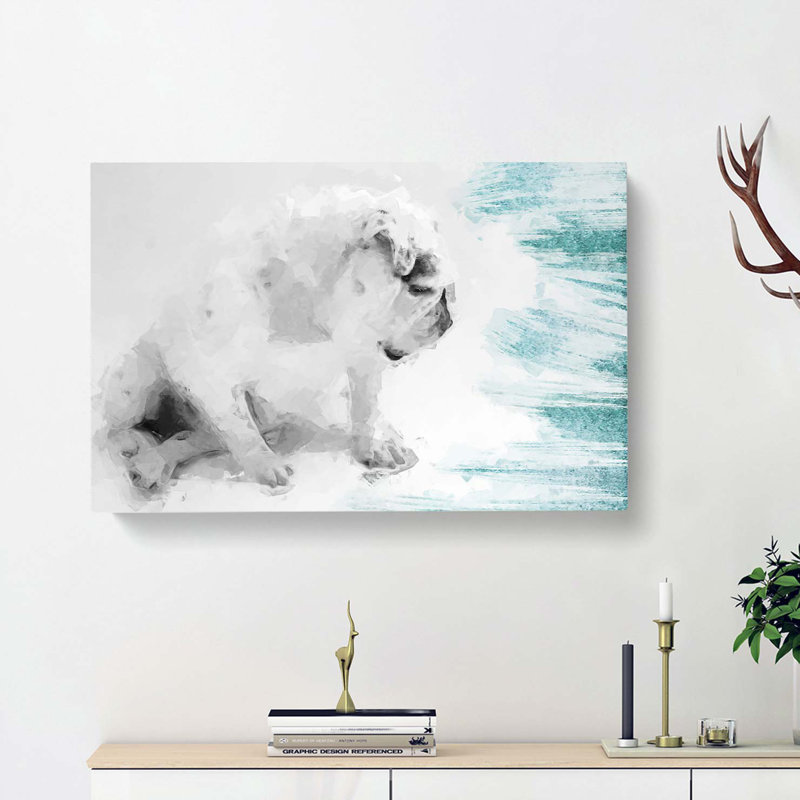White British Bulldog Profile In Abstract - Wrapped Canvas Painting, 35cm H x 50cm W x 3cm D