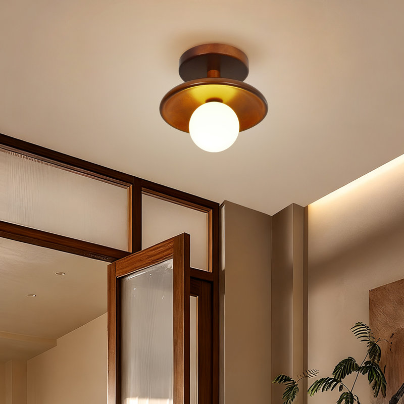 Luminaire en bois semi-encastré pour couloir de chambre à coucher, H 4,72 po x l 7,09 po x P 7,09 po