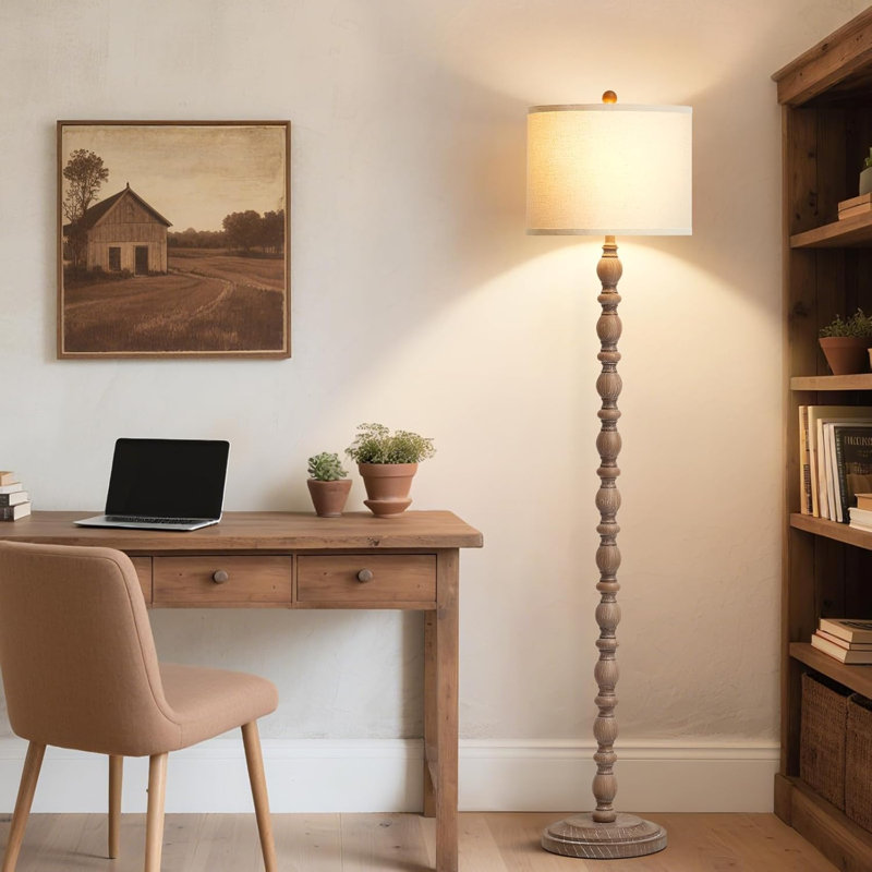 62" Farmhouse Binette For Living Room & Bedroom - 3-Color Temperature Standing Lamp, Brown