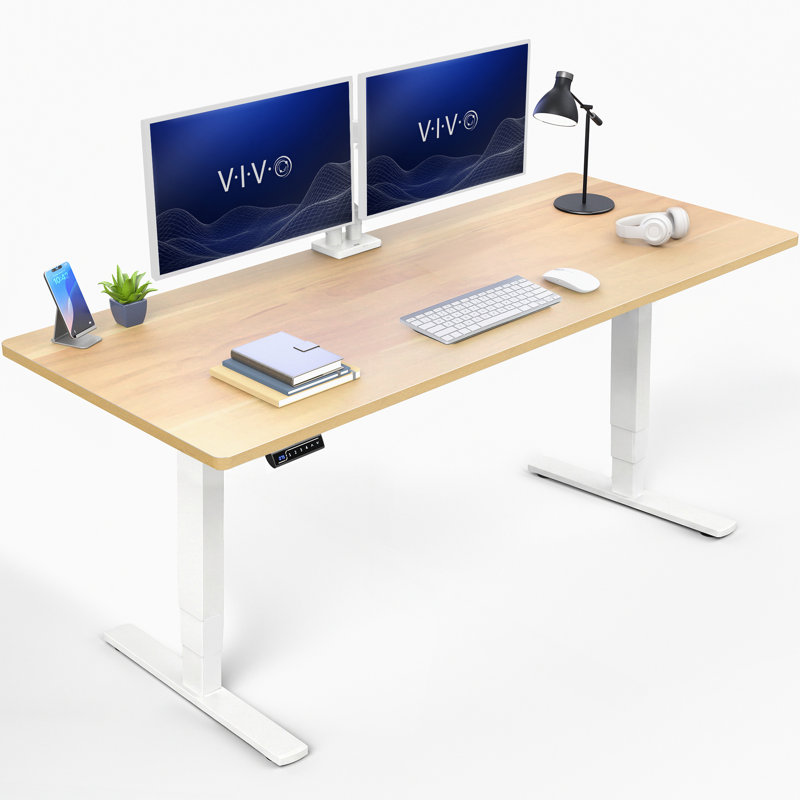 Poste de travail debout 71 po x 30 po Vivo Electric, Bambou, Blanc