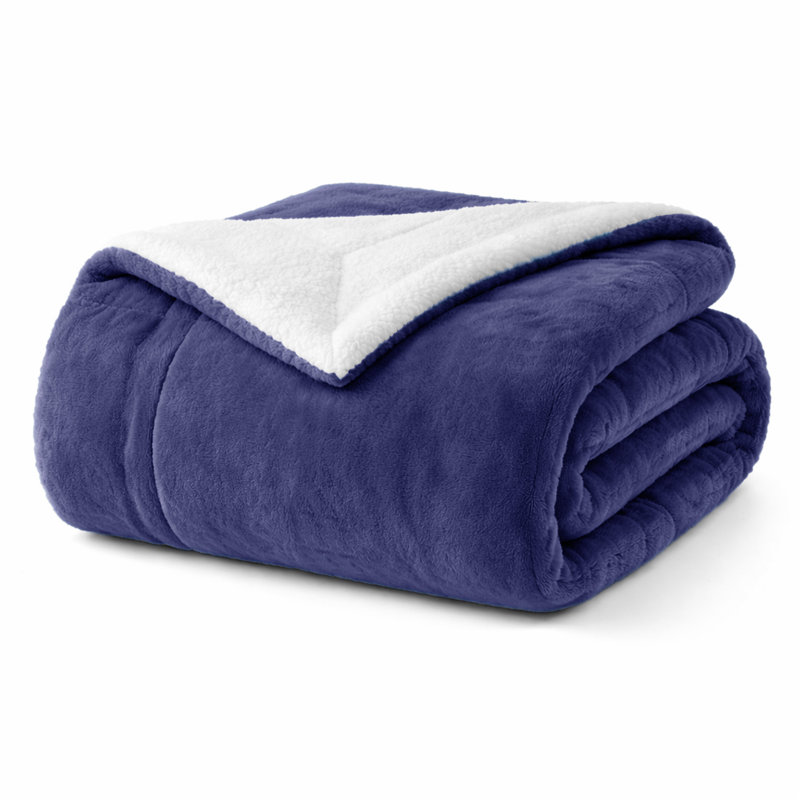 Couverture épaisse réversible en molleton Sherpa, Simple (60 po x 80 po), Marine