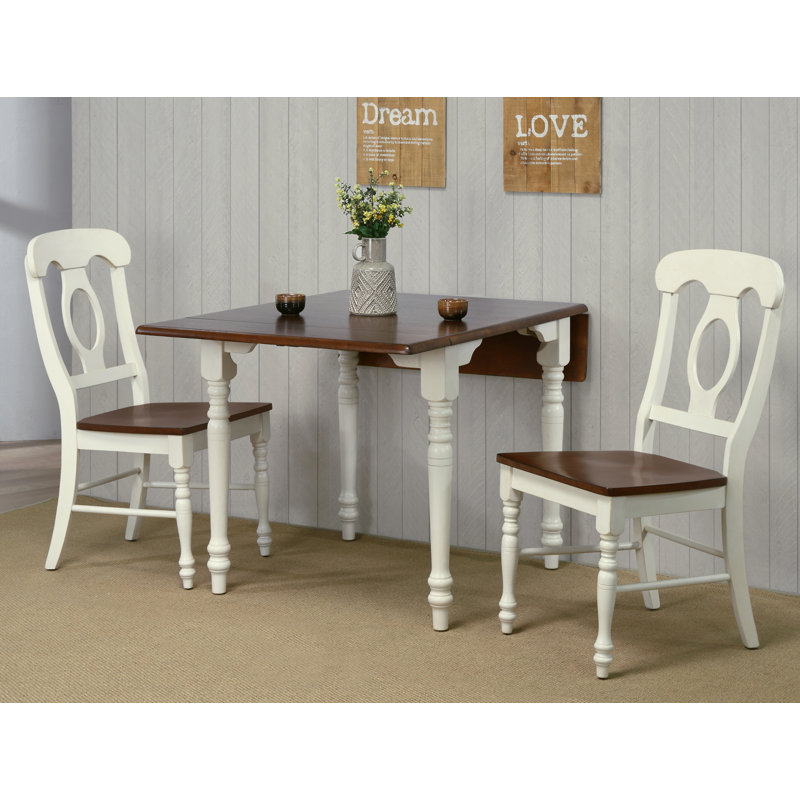 Ensemble de salle à manger rectangulaire 3 pièces 48 po Cashlin | Table à rallonge rabattable | Blanc antique et brun châtaignier | Chaises Napoleon | Sièges 2,4