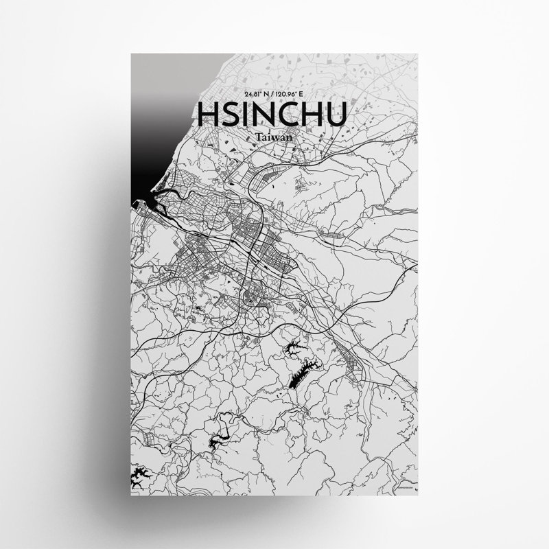 Hsinchu City Map In Ink - No Frame Print, 17cm H x 11cm W x 0.05cm D