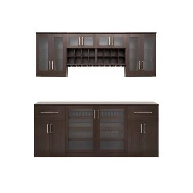 NewAge Products 21 Home Bar Series 12 Piece Set, Wet Bar Cabinets with Sink and Stemware Shelf - White - Granite Top