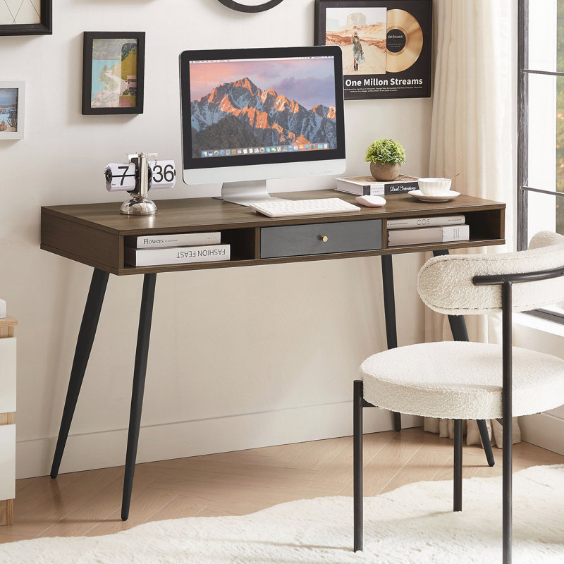 Bureau d'écriture moderne avec 3 tiroirs, Noyer
