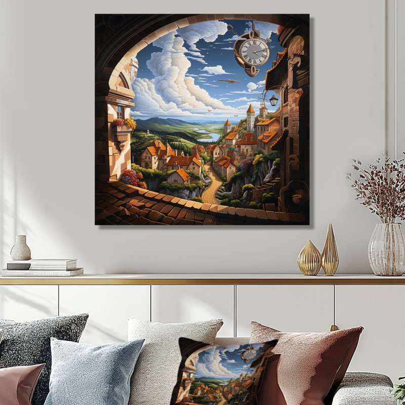«Pittoresque View Swiss Town Memories - City Buildings», art mural, H 16 po x l 16 po, Sans cadre