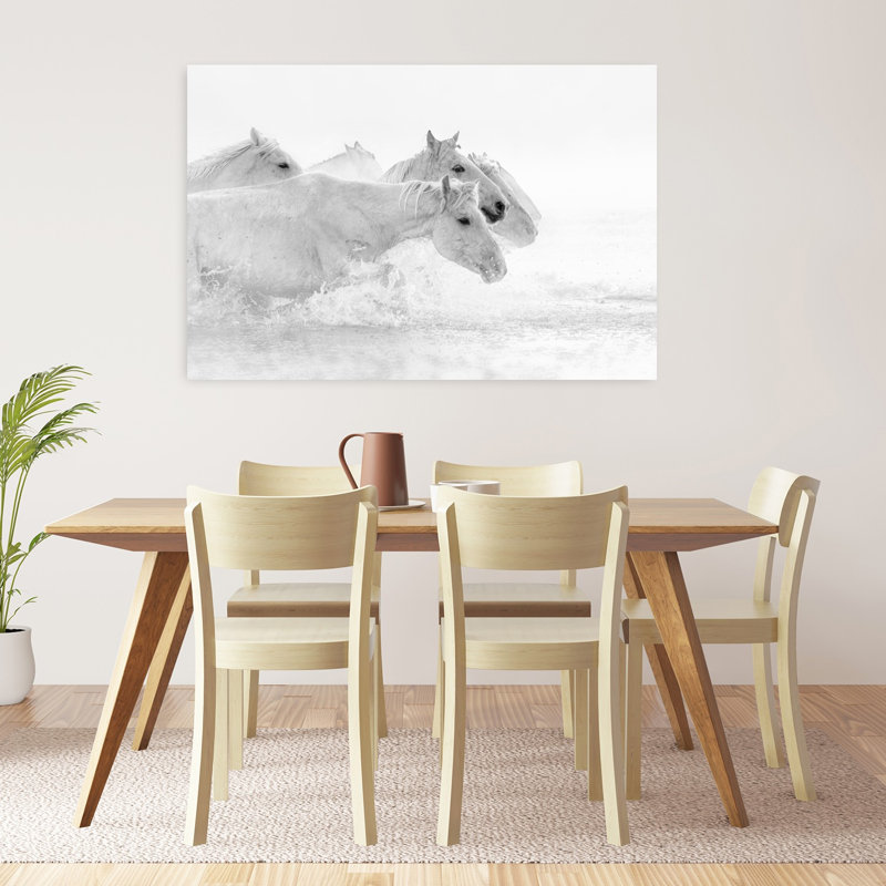 Éclaboussure de cheval blanc contemporain, reproduction d'art, 32" H x 48" W