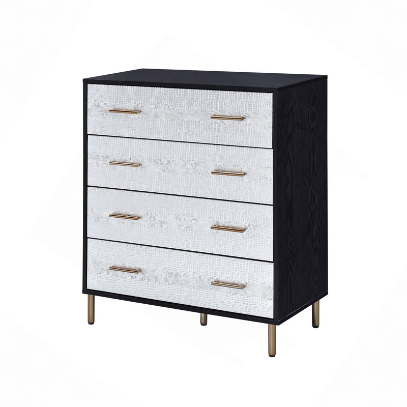 Commode à tiroirs, commode à finition argentée et dorée