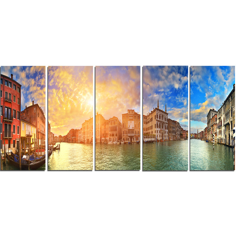 Ensemble de 5 art mural sur toile tendue grand canal venice panorama