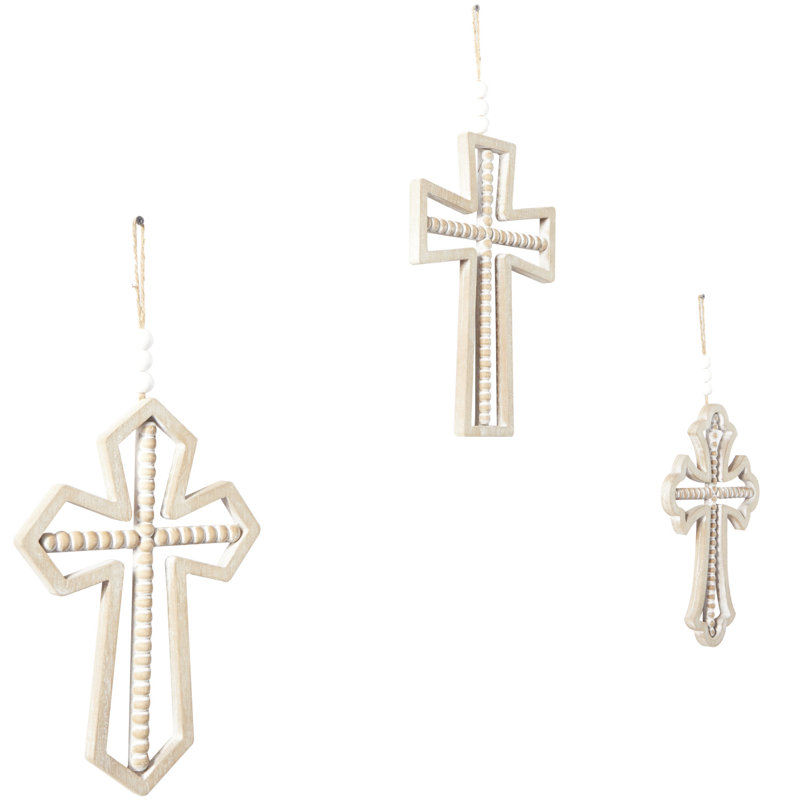 Ensemble de décoration murale croisée en bois avec perles