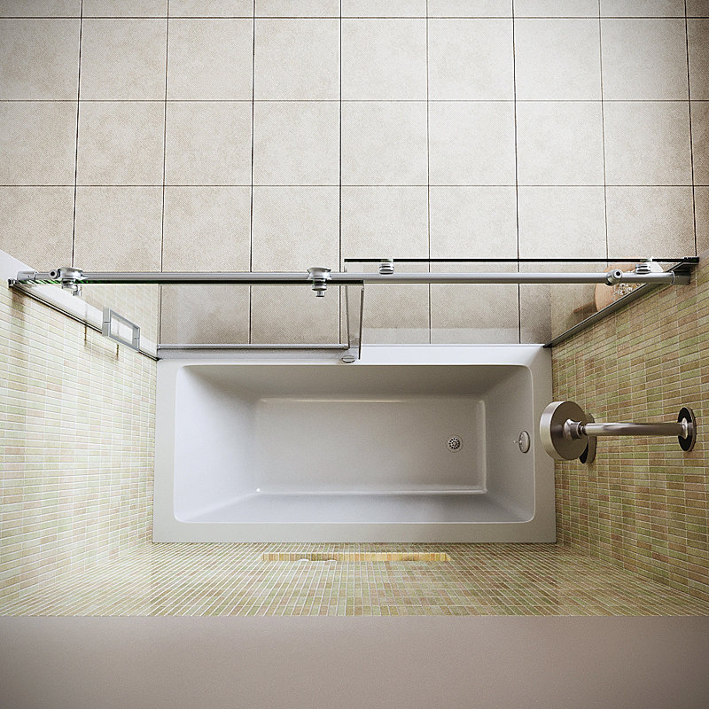 Sebino 60'' x 60'' Semi-Frameless Sliding Bathtub Door with CrystalTech Treated 5/16'' Tempered, Clear Glass, Polished Chrome Hardware