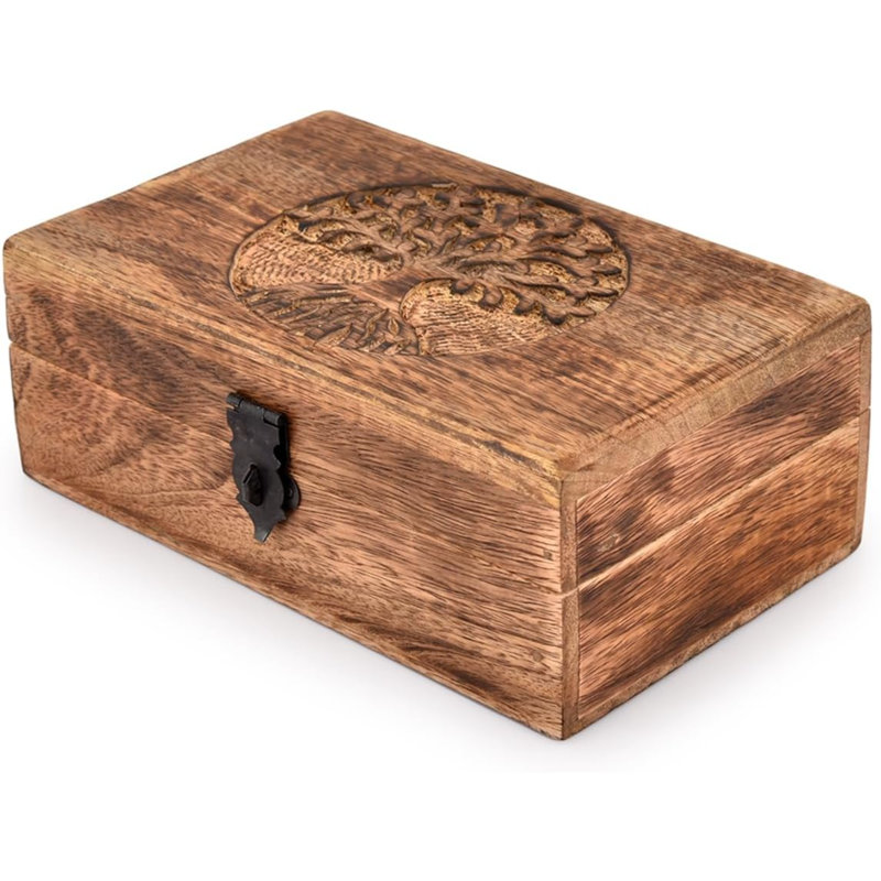 Arbre de vie en bois de manguier fabriqué à la main et magnifiquement gravé dans une boîte à bijoux