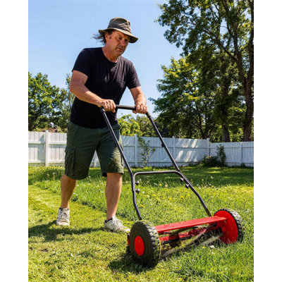 16-Inch 5-Blade Push Reel Lawn Mower with Adjustable 0.4-4 In. Cutting Height for Small Yards