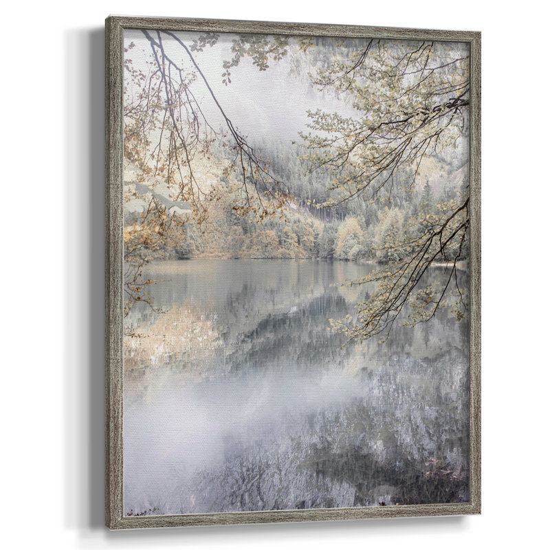 «Misty Lake», reproduction encadrée - bois massif 47747, H 21 po x l 17 po