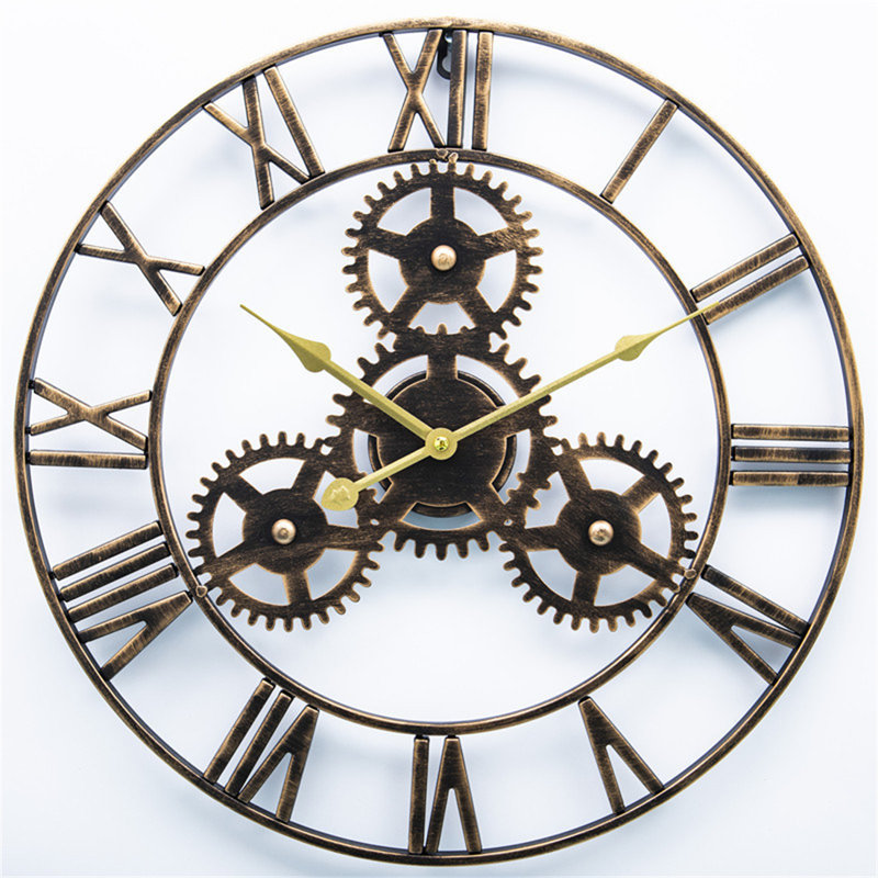 Vintage Industrial Wall Clock With Exposed Gears, Rustic Iron Finish, Silent Non-Ticking Mechanism, Perfect For Living Room, Office, Or Study Decor