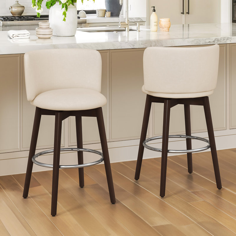  Patrick Swivel Upholstered 26" Counter Stool,  Ivory Seat/ Dark Brown Base