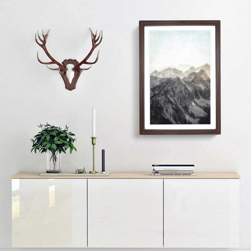 Mountain Range - Picture Frame Painting Print, 87cm H x 62cm W x 2cm D, Walnut Framed