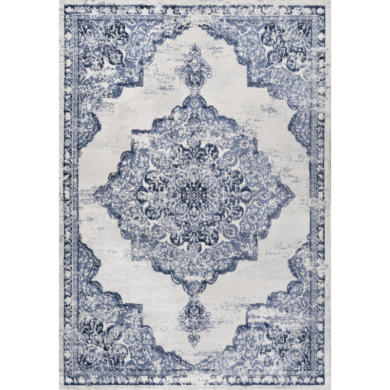 Alhambra Ornate Medallion Modern Light Blue/Ivory Rug, Rectangle 3' x 5'