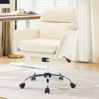 Chaise de bureau blanche, hauteur réglable, base noire, similicuir lisse, ergonomique pour la chambre à coucher, rembourrage en mousse haute densité et coiffeuse