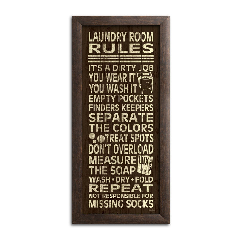 «Trendy and Extremely populaire Laundry Room Rules Typographie Sign», art textuel encadré